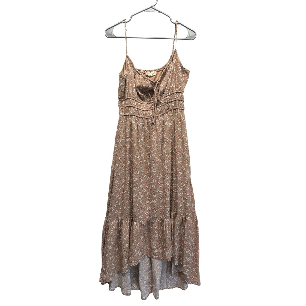 Altar'd State Maxi Dress Floral High Low Smocked Waist Brown Womens
